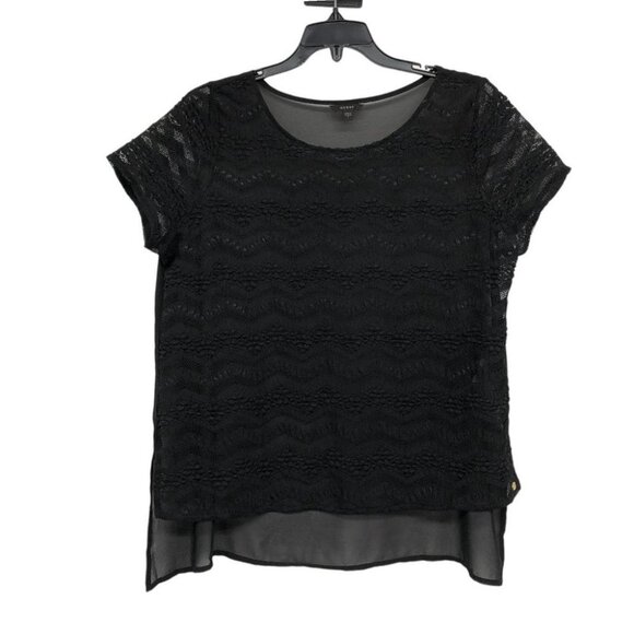 Guess Black Lace Chevron Sheer Short Sleeve Top size S - Picture 2 of 16
